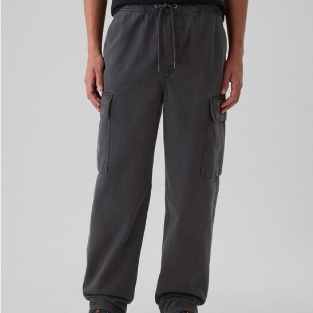 GAP Men’s Baggy Cargo Jeans | Dark Gray Pull-On Utility Pants | Size L